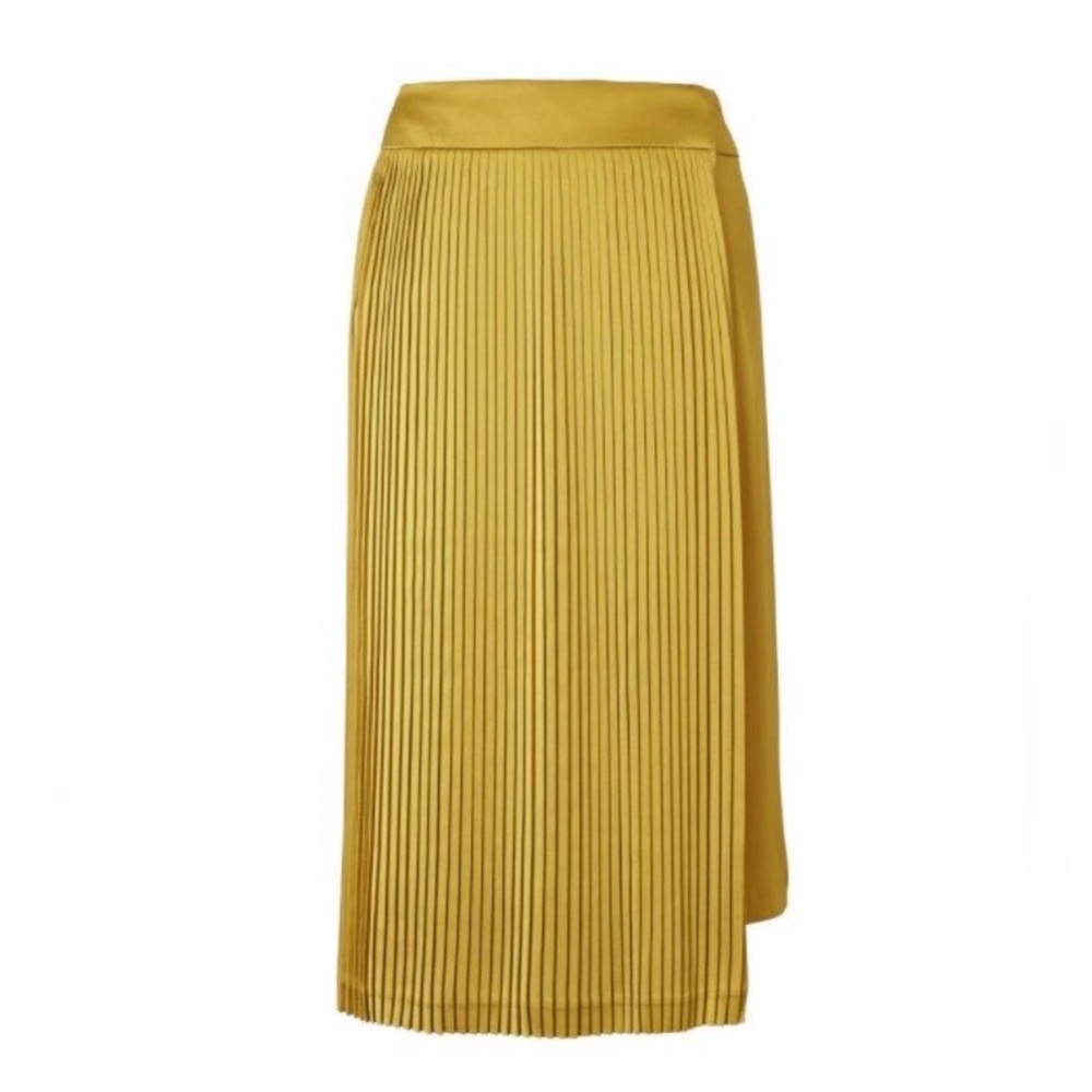 Banana Republic x Olivia Palermo Pleated Wrap Skirt in Gold Lichen
